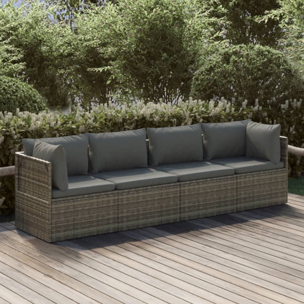 4 Piece Patio Lounge Set with Cushions Gray Poly Rattan