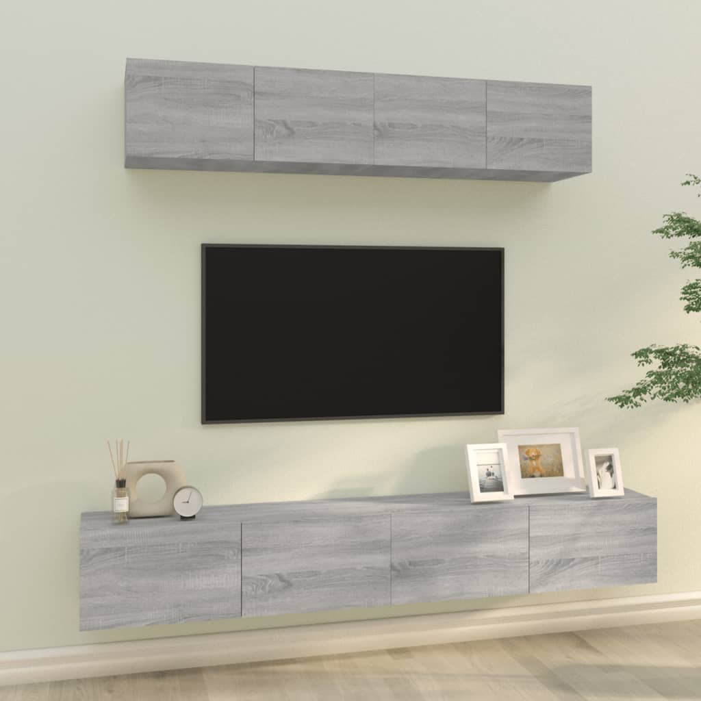 4 Piece TV Stand Set Concrete Gray Engineered Wood