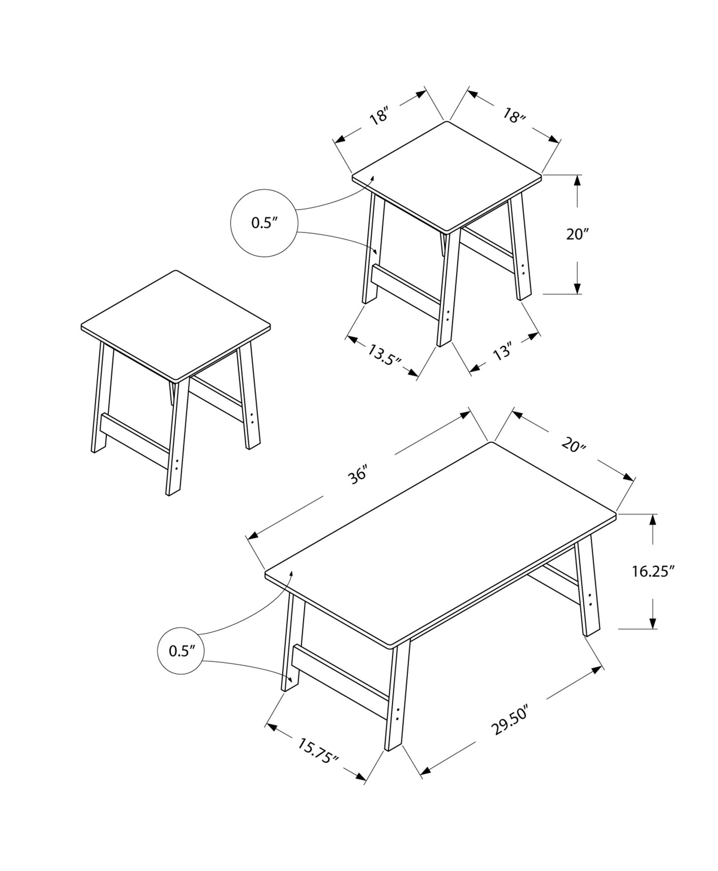 Set of Three 36" Gray Coffee Table