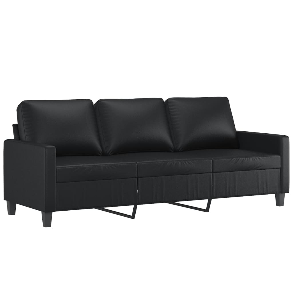 4 Piece Sofa Set with Cushions Black Faux Leather