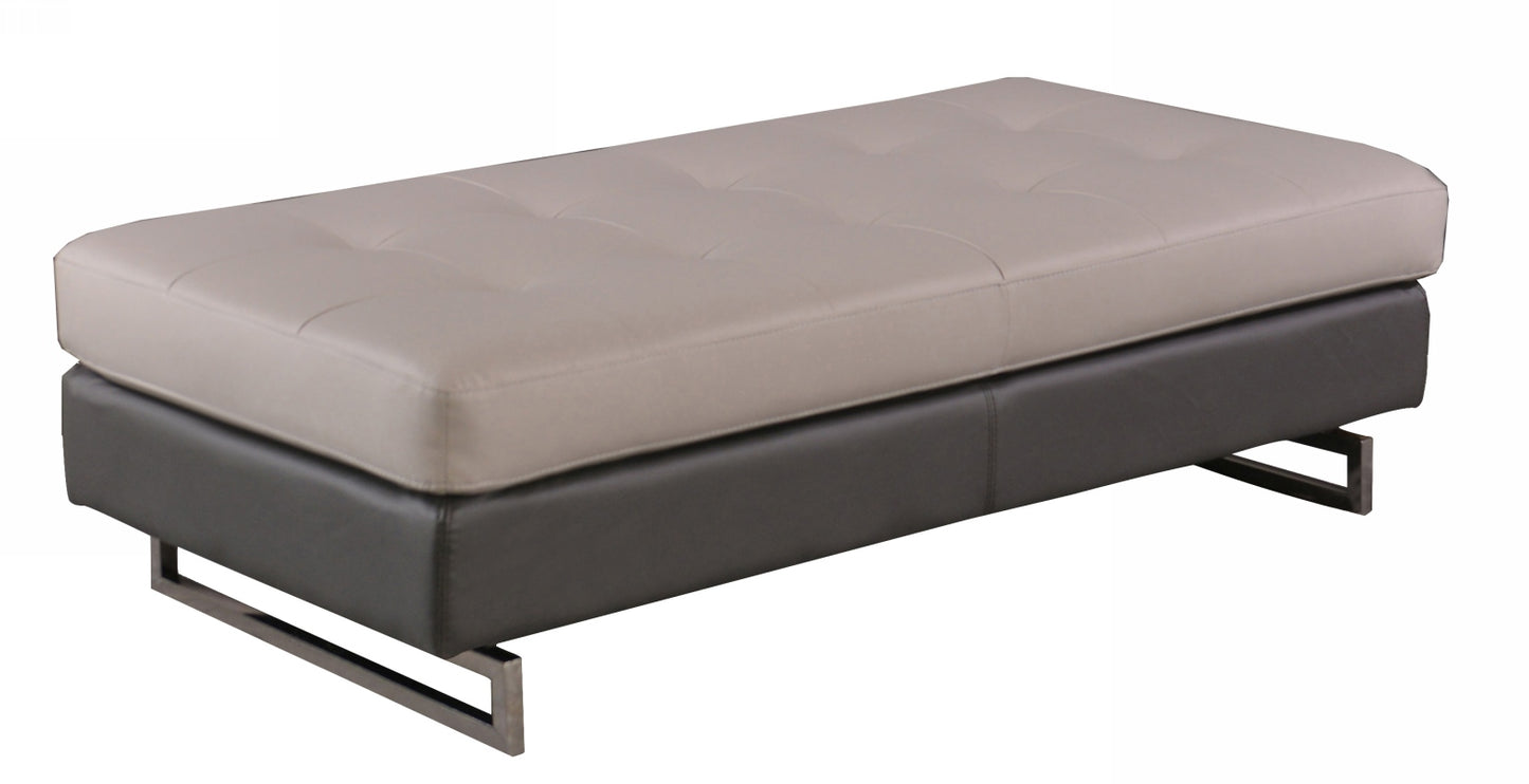 63" Taupe Faux Leather And Silver Ottoman