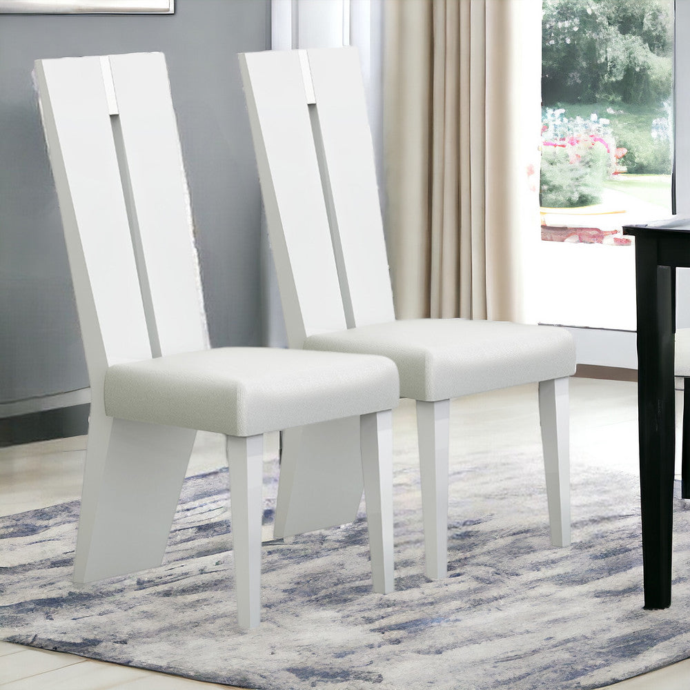 Set of Two Contemporary Sleek High Gloss White Dining Chairs