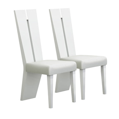 Set of Two Contemporary Sleek High Gloss White Dining Chairs