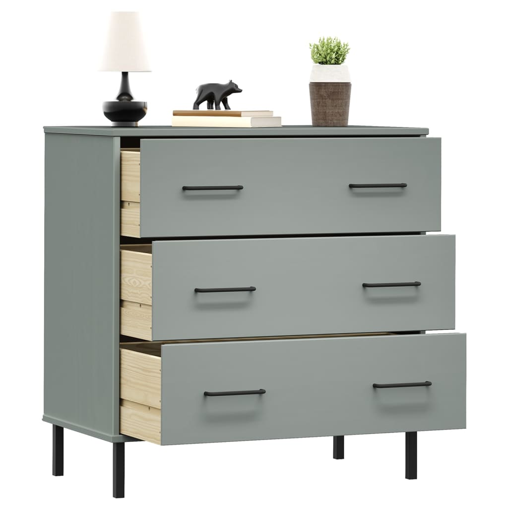 Sideboard with 3 Drawers Gray 30.3"x15.7"x31.3" Solid Wood OSLO