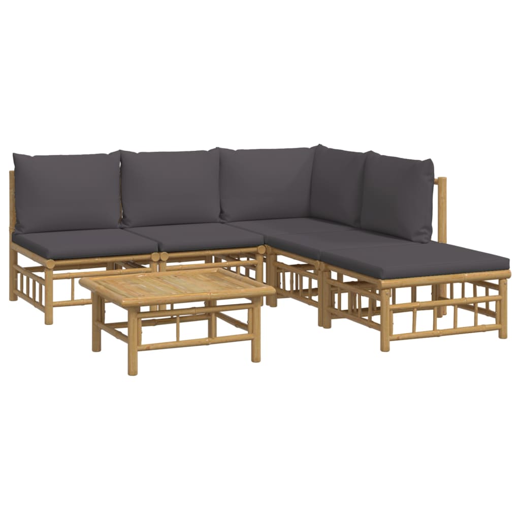 6 Piece Patio Lounge Set with Dark Gray Cushions Bamboo