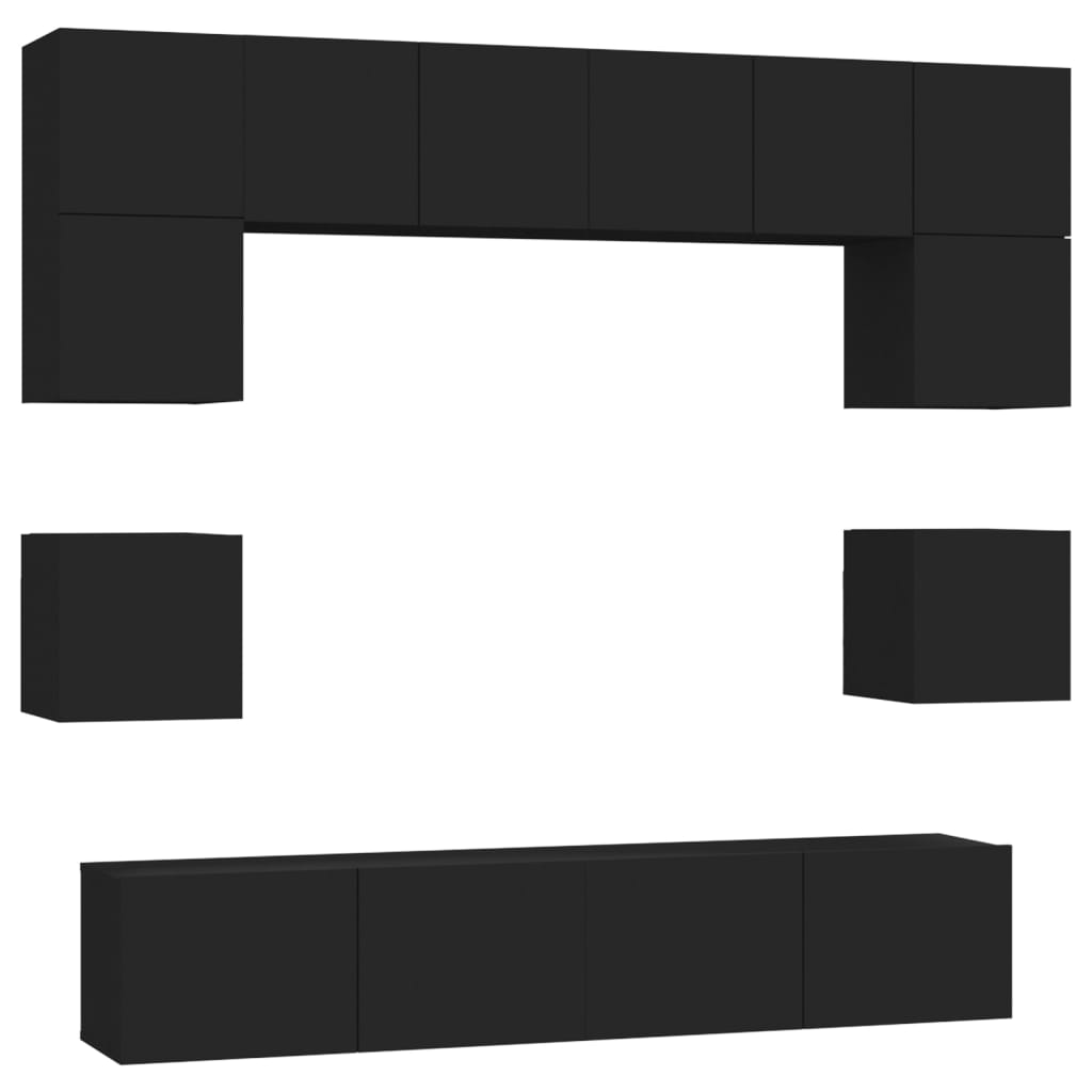 8 Piece TV Stand Set Black Engineered Wood