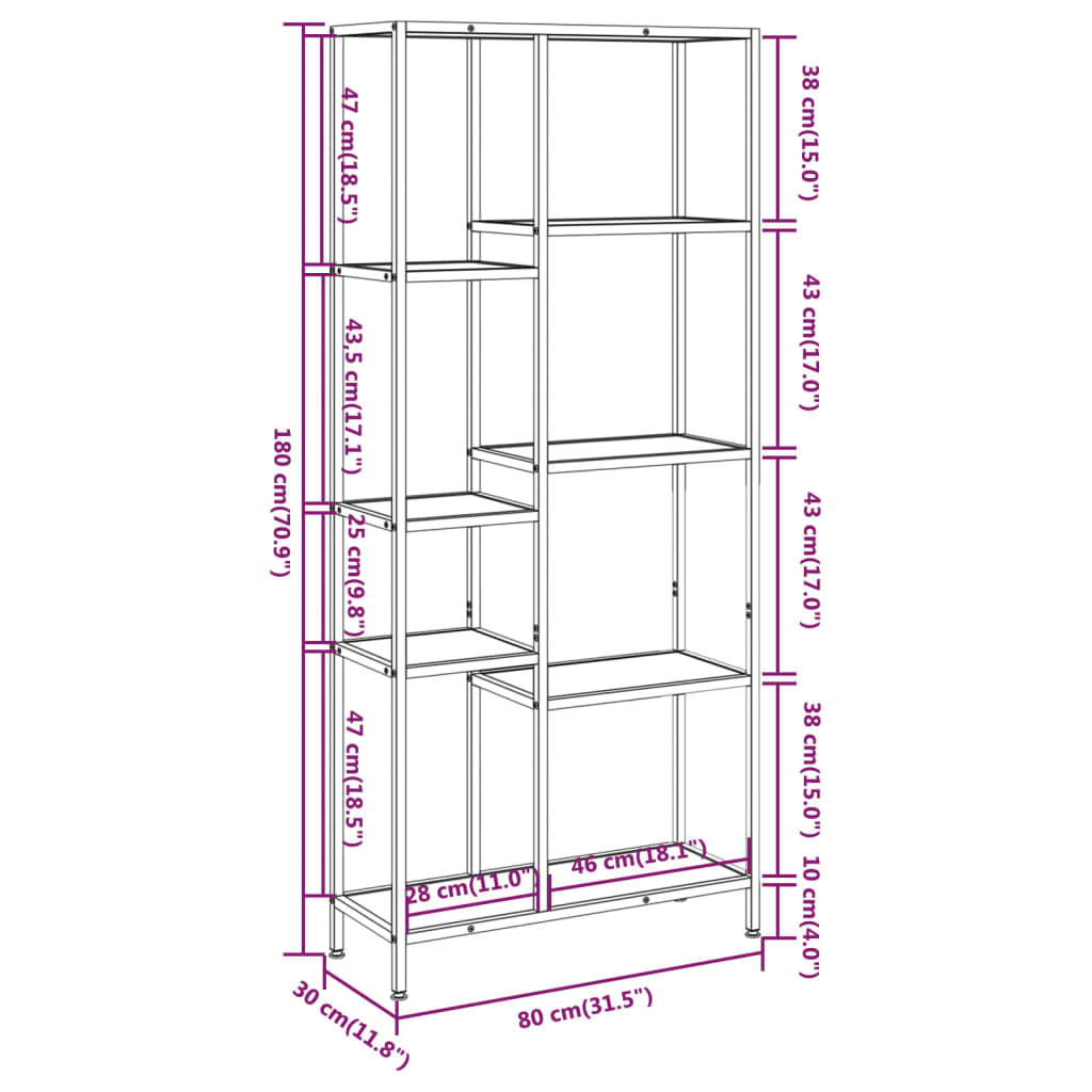 Book Shelf 31.5"x11.8"x70.9" Steel and Engineered Wood