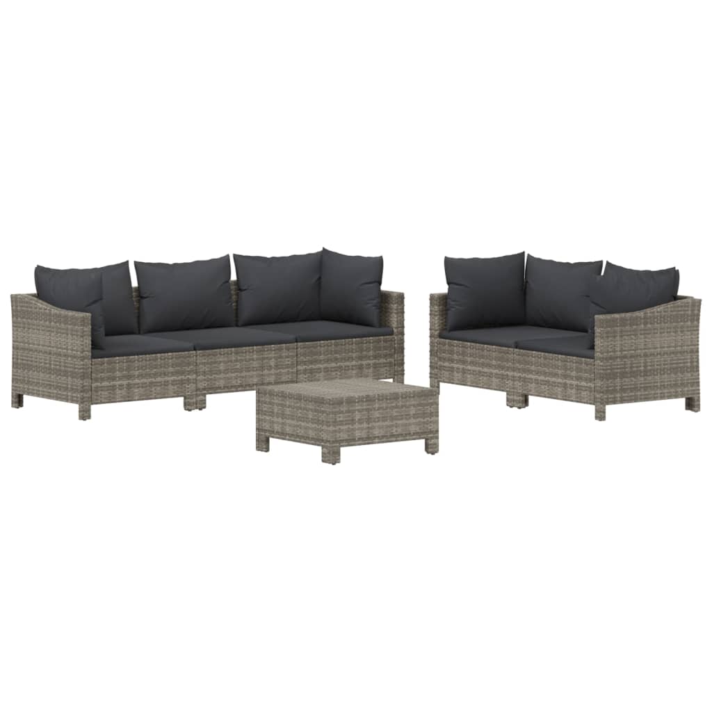 6 Piece Patio Lounge Set with Cushions Gray Poly Rattan