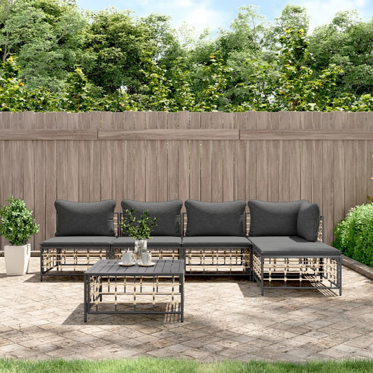 6 Piece Patio Lounge Set with Cushions Anthracite Poly Rattan