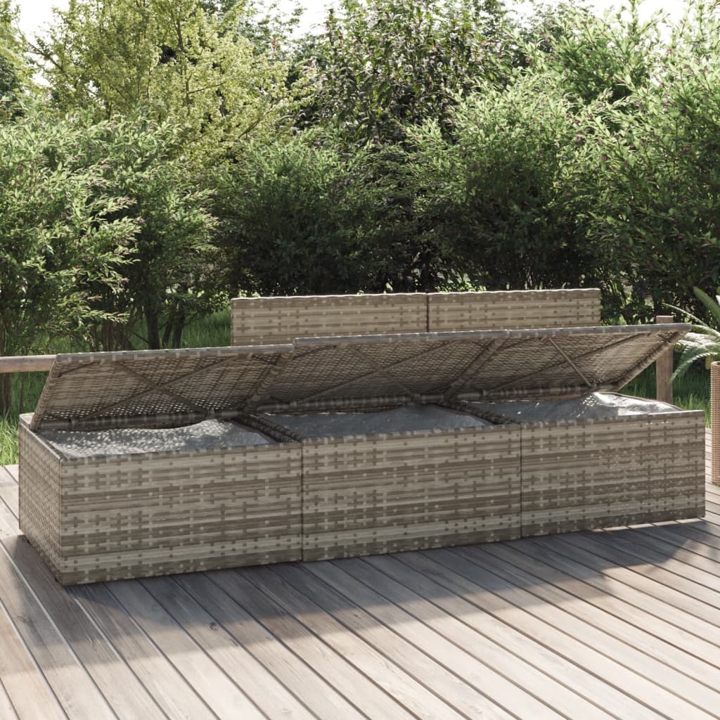 3 Piece Patio Lounge Set with Cushions Gray Poly Rattan