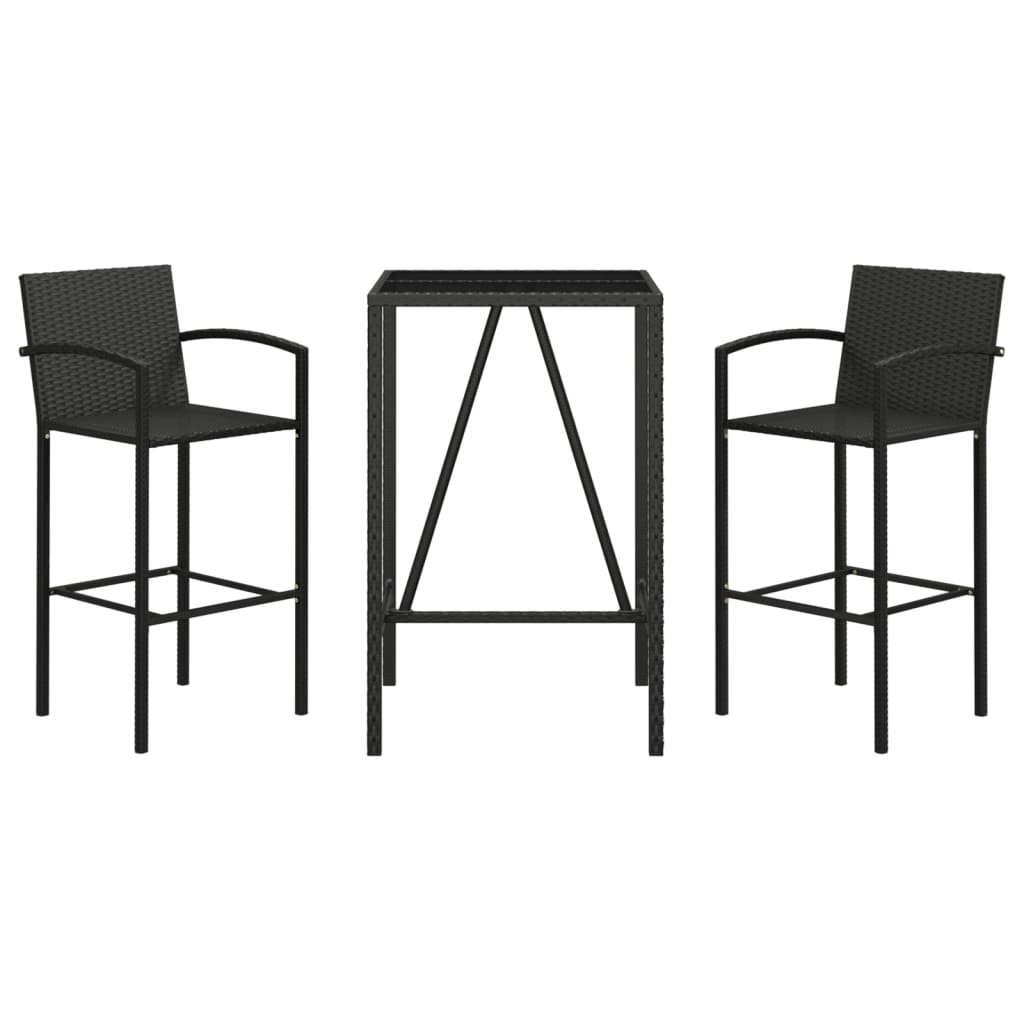 3 Piece Patio Bar Set Black Poly Rattan