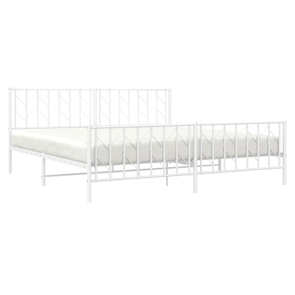 Metal Bed Frame without Mattress with Footboard White 76"x79.9"