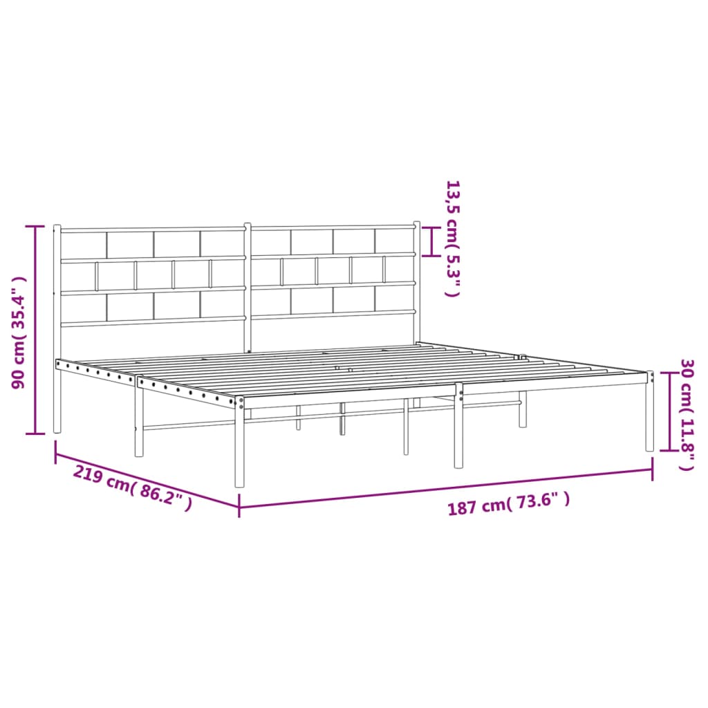 Metal Bed Frame without Mattress with Headboard White 72"x83.9"