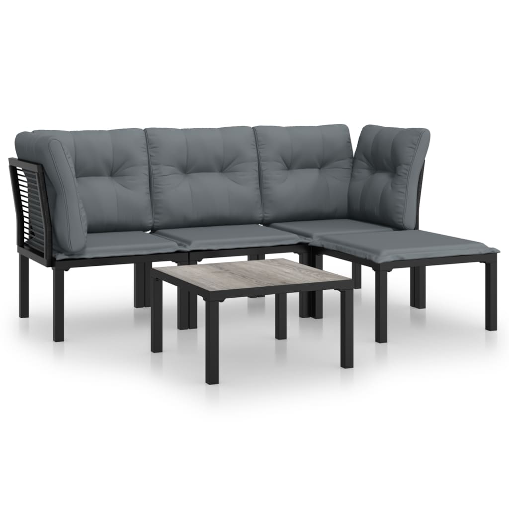 5 Piece Patio Lounge Set Black and Gray Poly Rattan