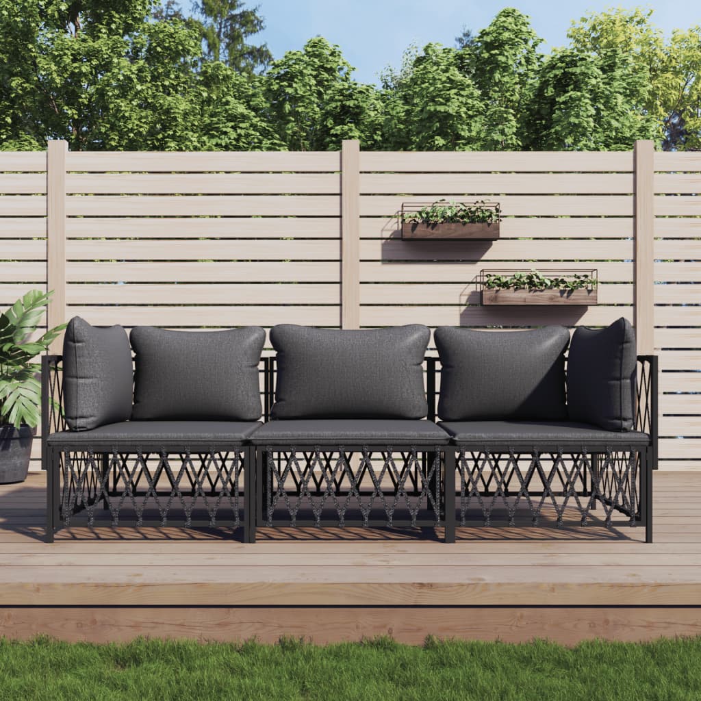 3 Piece Patio Lounge Set with Cushions Anthracite Steel