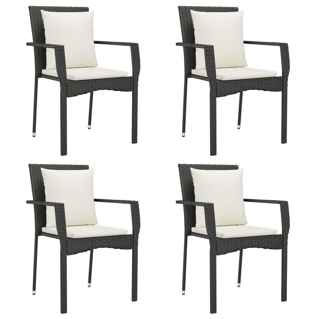 5 Piece Patio Dining Set with Cushions Black Poly Rattan