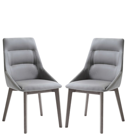 Set of Two Gray Upholstered Faux Leather Dining Side Chairs