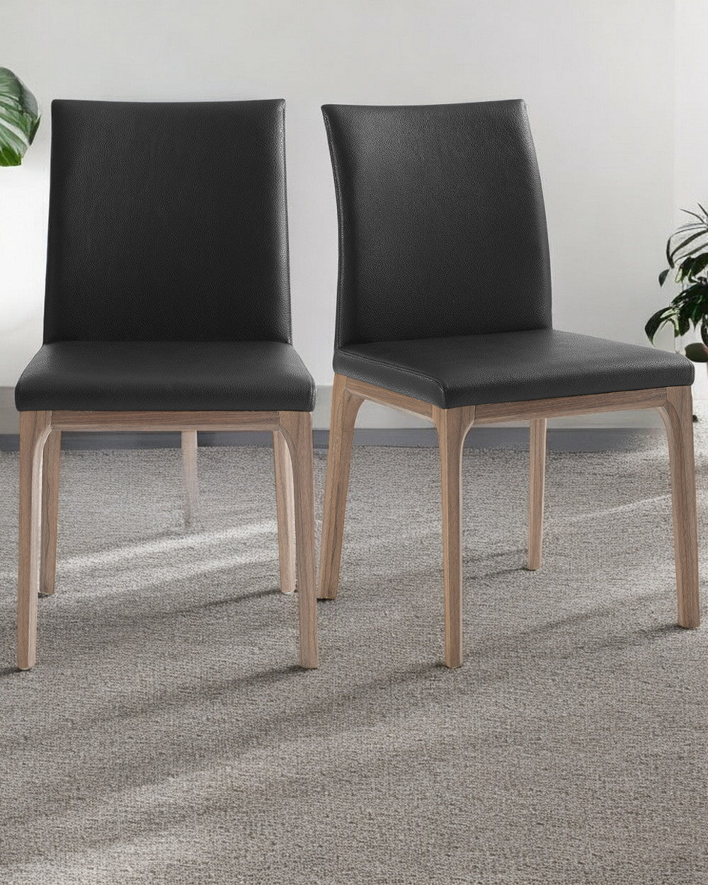 Set Of 2 Black Faux Leather Dining Chairs