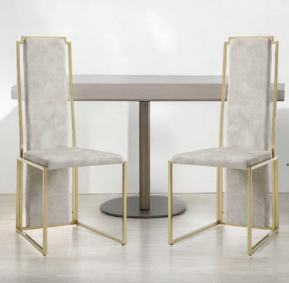 Set of Two Beige And Gold Upholstered Dining Side Chairs