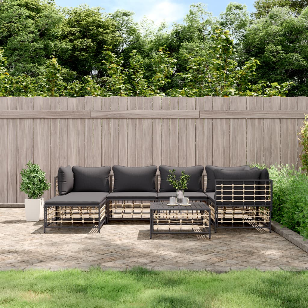 7 Piece Patio Lounge Set with Cushions Anthracite Poly Rattan