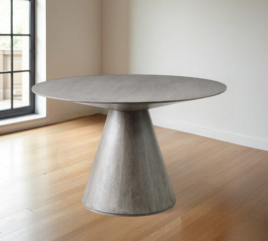 47" Gray Rounded Solid Wood Pedestal Base Dining Table