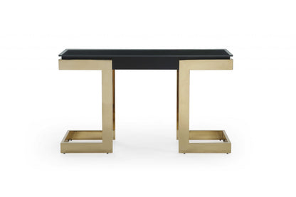 52" Black and Gold Glass Pedestal Console Table