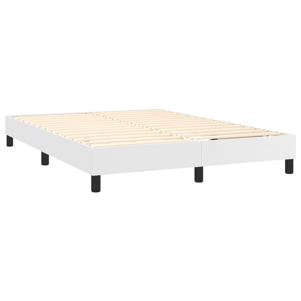 Box Spring Bed with Mattress White 59.8"x79.9" Queen Faux Leather