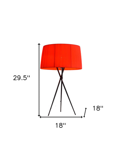 30" Black Metal Tripod Table Lamp With Red Empire Shade