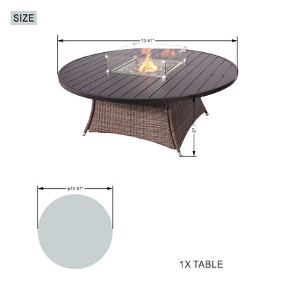 Brown Wicker Round Outdoor Fire Pit Dining Set With 8 Chairs