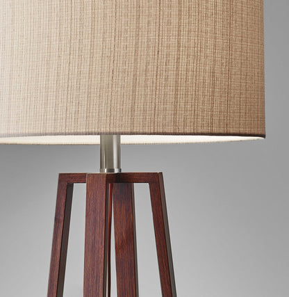 Walnut Wood Finish Linen Fabric Shade Table Lamp