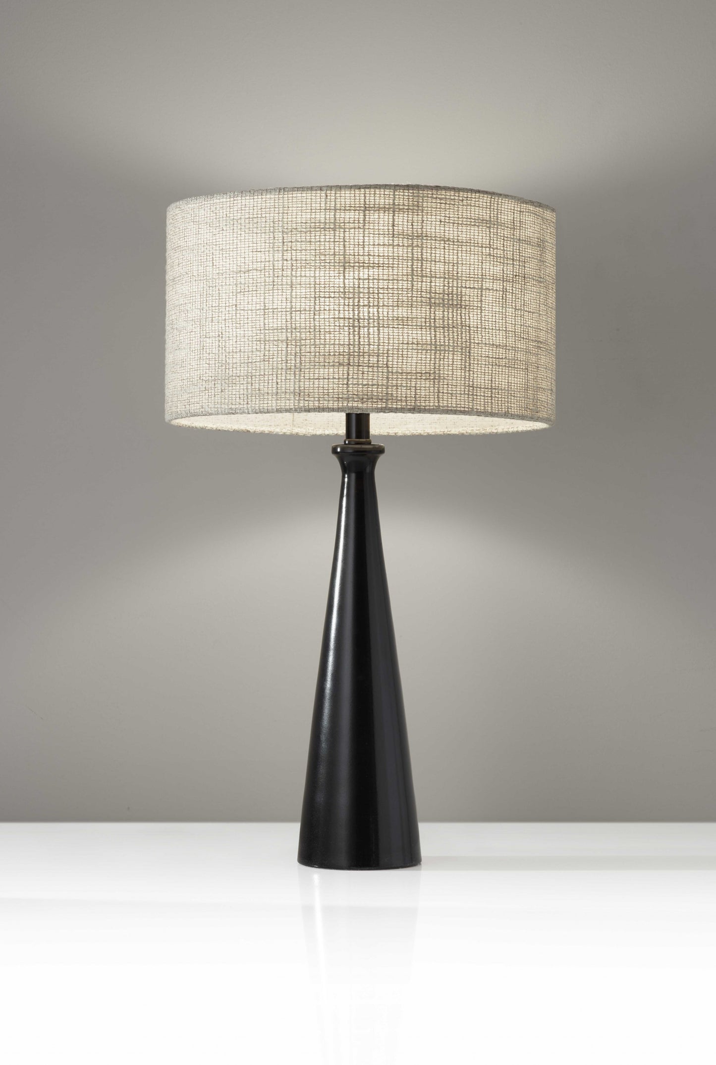 22" Black Metal Geo Triangle Table Lamp With Beige Drum Shade