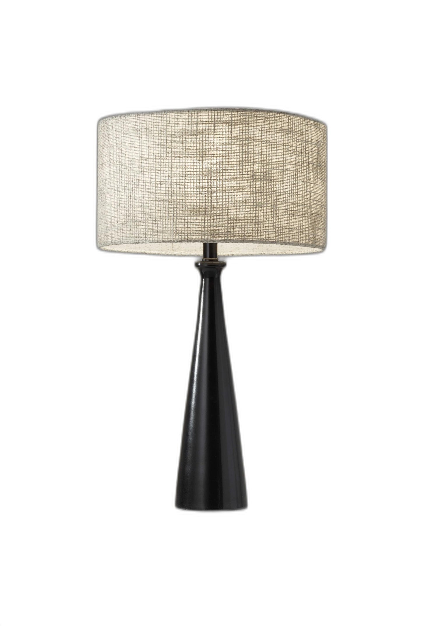 22" Black Metal Geo Triangle Table Lamp With Beige Drum Shade