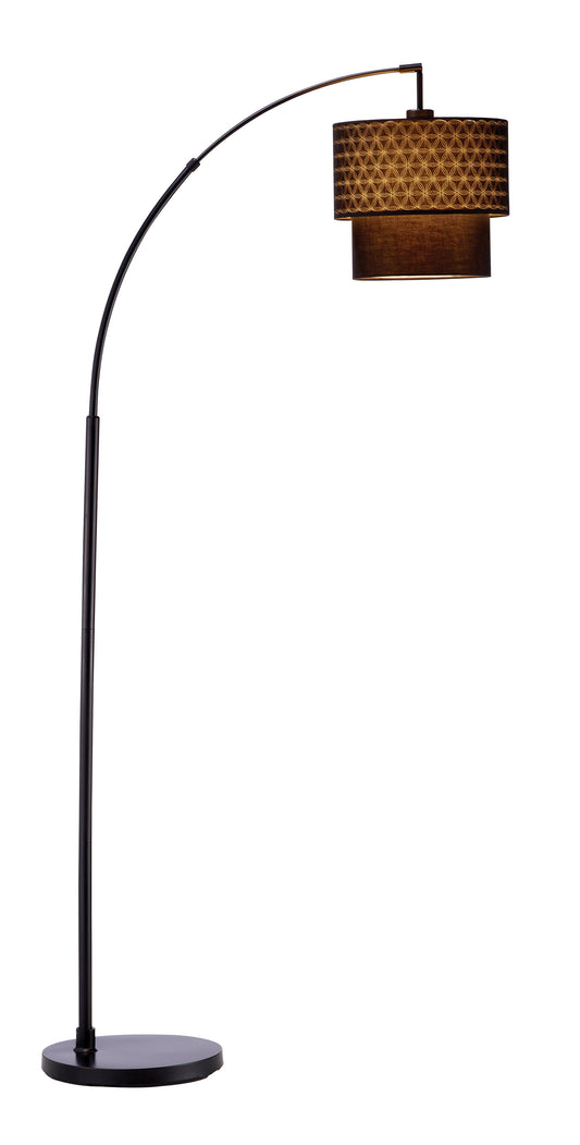 71" Silver Adjustable Arched Floor Lamp With White and Natural Drum Shade