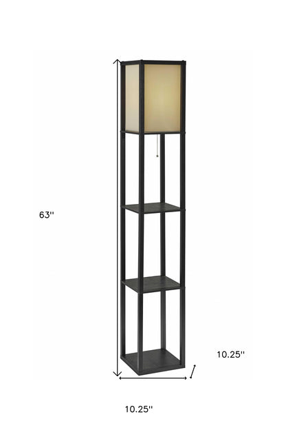 Floor Lamp With Natural Wood Finish Storage Shelves