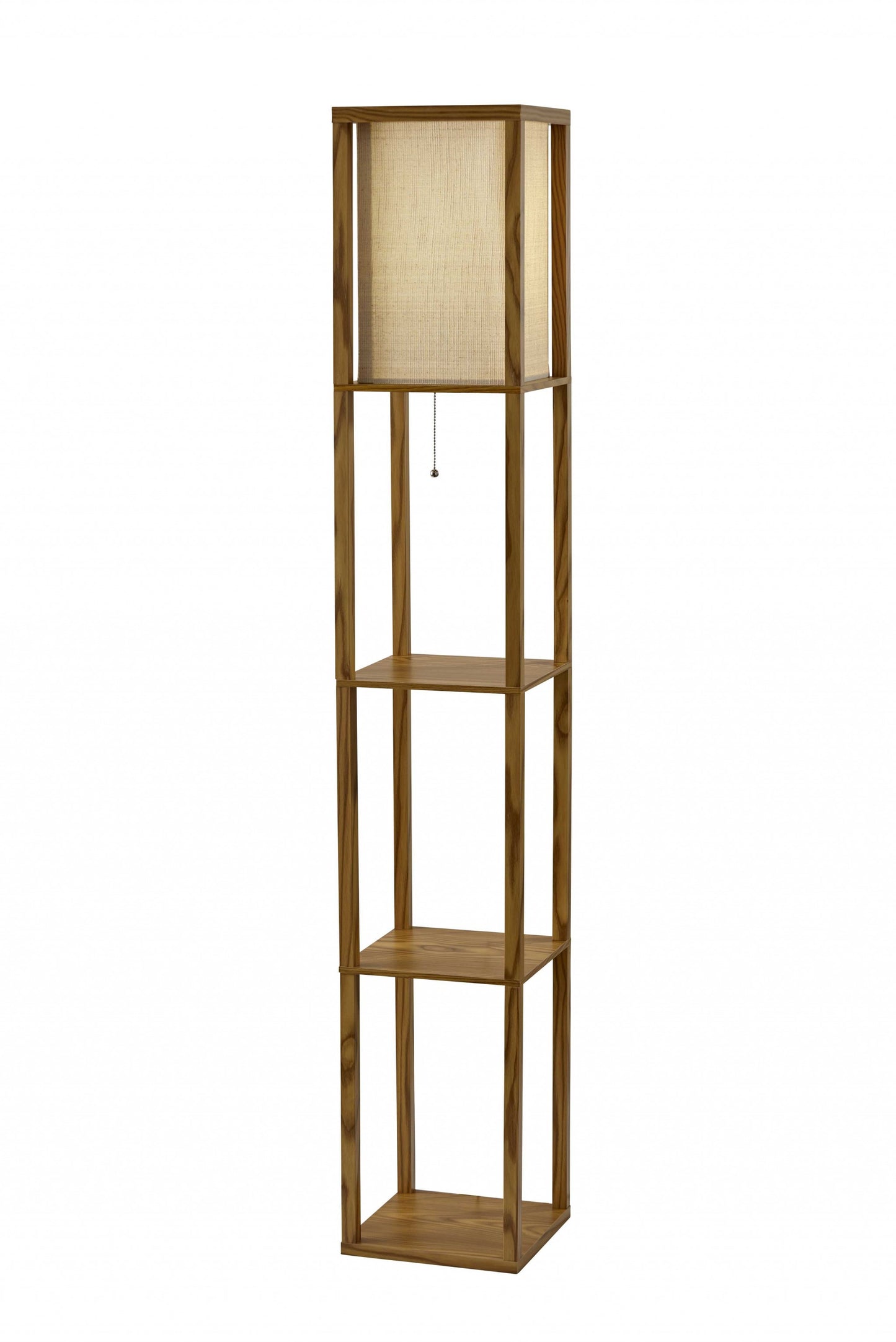 Floor Lamp With Natural Wood Finish Storage Shelves