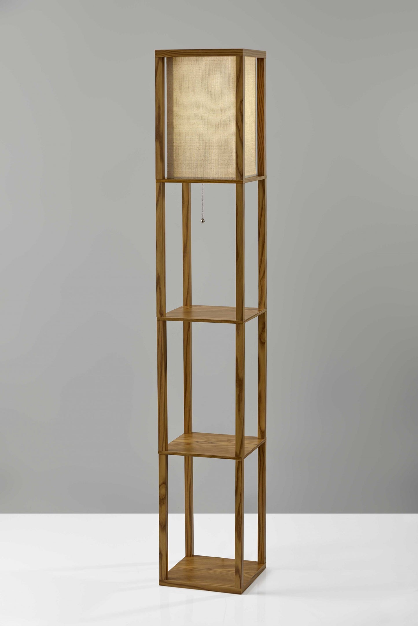 Floor Lamp With Natural Wood Finish Storage Shelves