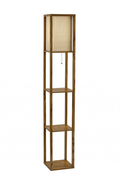 Floor Lamp With Natural Wood Finish Storage Shelves