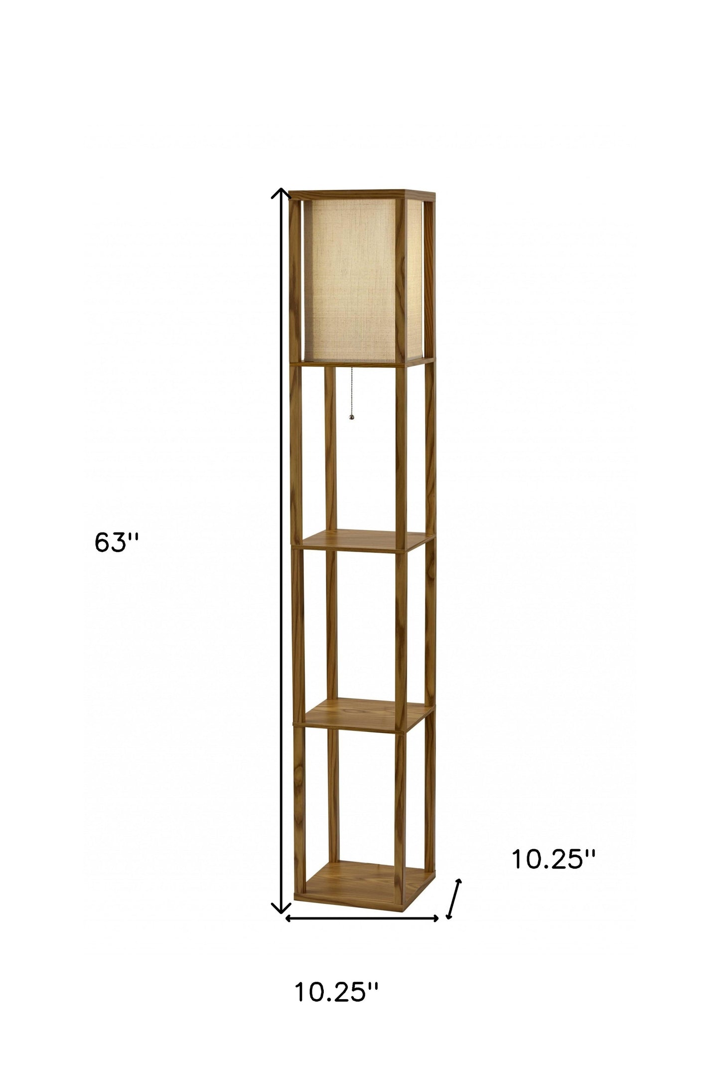 Floor Lamp With Natural Wood Finish Storage Shelves