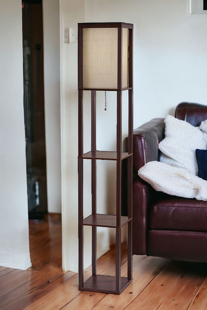 Floor Lamp With Natural Wood Finish Storage Shelves