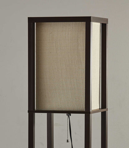 Floor Lamp With Natural Wood Finish Storage Shelves