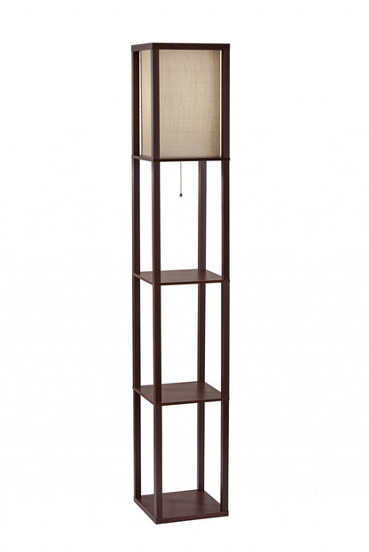 Floor Lamp With Natural Wood Finish Storage Shelves