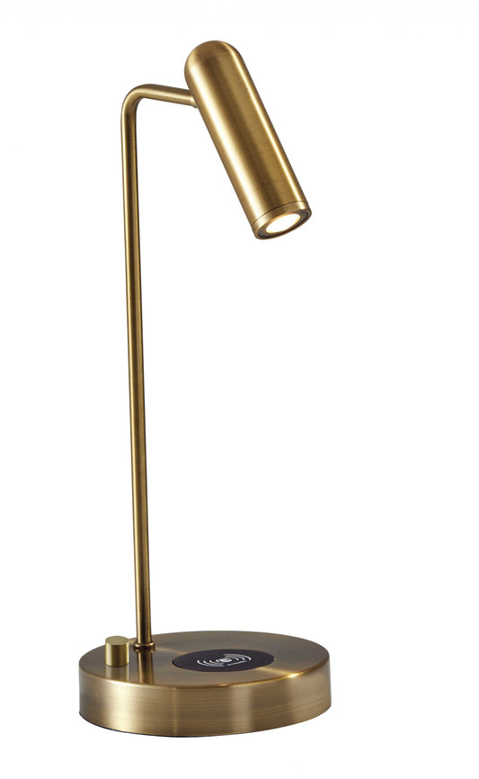 17" Brass Metal LED Desk Lamp With USB And Wireless Charging