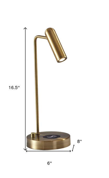 17" Brass Metal LED Desk Lamp With USB And Wireless Charging