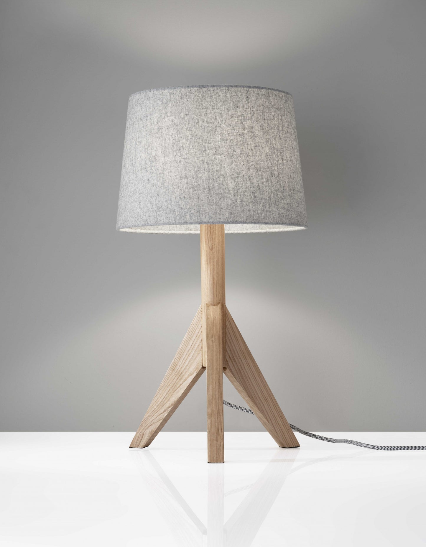 25" Natural Solid Wood Tripod Table Lamp With Gray Empire Shade