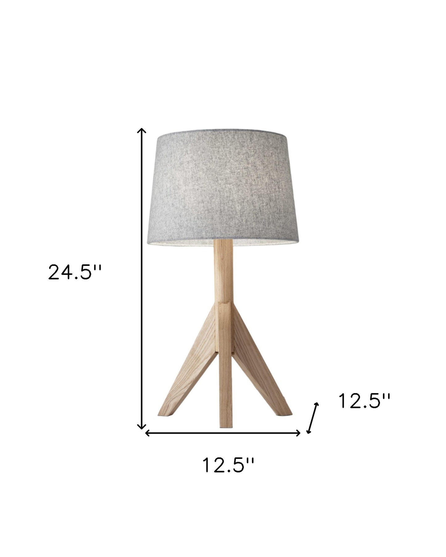 25" Natural Solid Wood Tripod Table Lamp With Gray Empire Shade