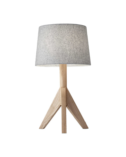 25" Natural Solid Wood Tripod Table Lamp With Gray Empire Shade