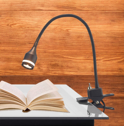 15" Black Metal Adjustable Clip On LED Table Lamp