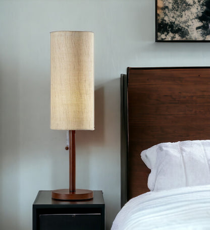 31" Walnut Solid Wood Standard Table Lamp With Beige Shade