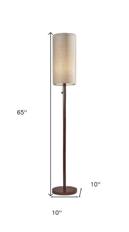 65" Solid Wood Traditional Shaped Floor Lamp With Beige Drum Shade