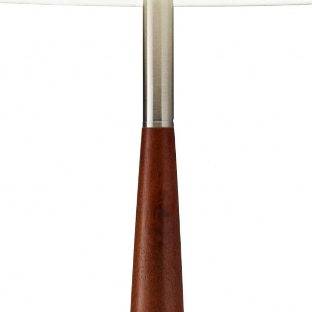 61" Brown Solid Wood Floor Lamp With White Fabric Drum Shade